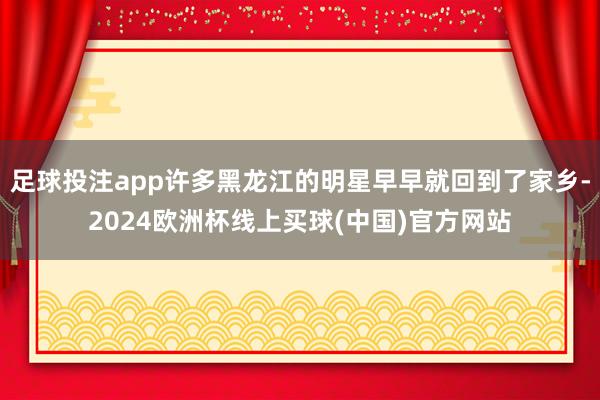 足球投注app许多黑龙江的明星早早就回到了家乡-2024欧洲杯线上买球(中国)官方网站